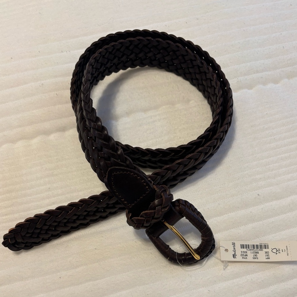 NWT Madewell Dark Brown Braided Woven Leather Belt XXS-Small